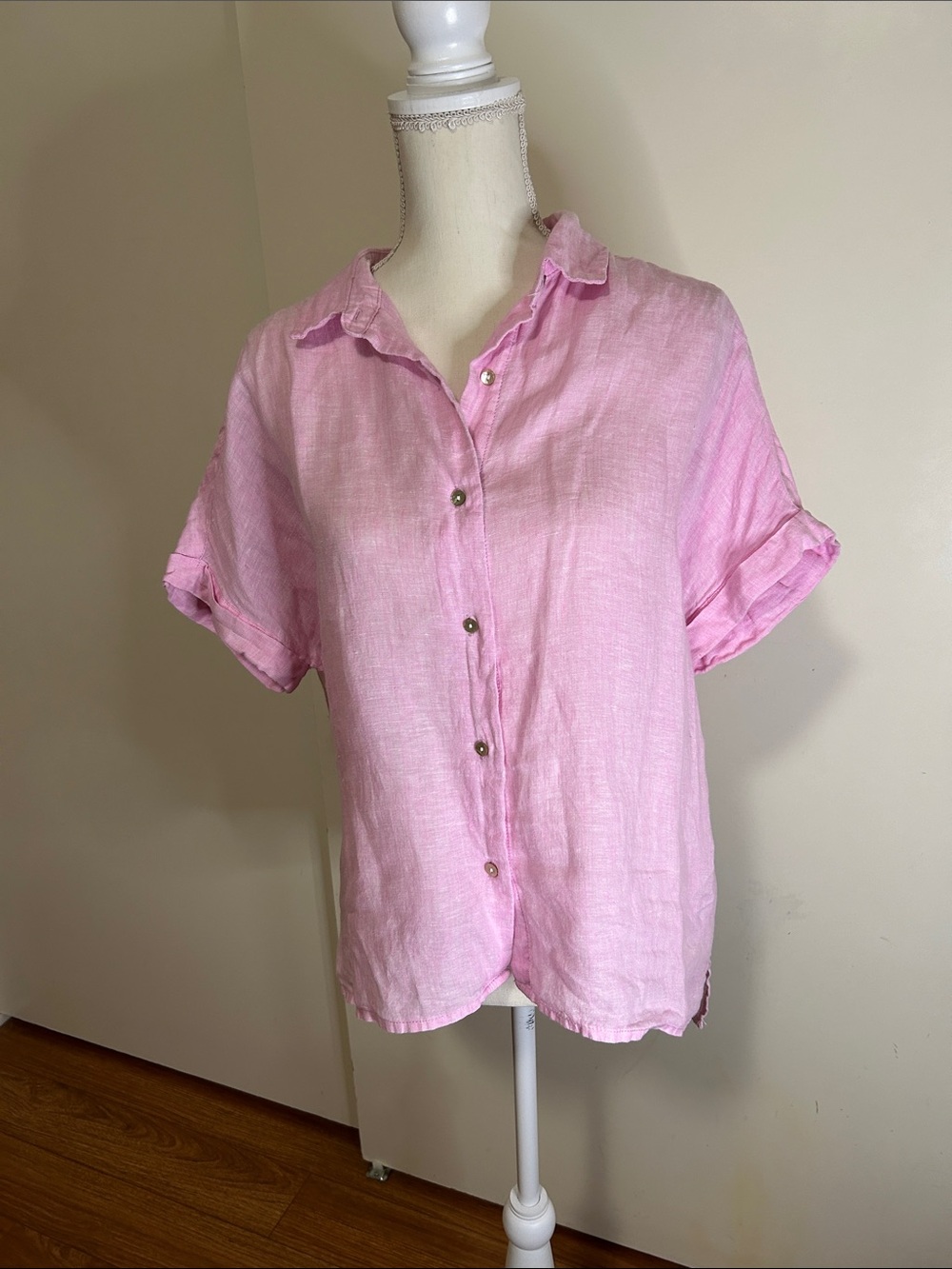 RACHEL Rachel Roy Pastel Pink Linen Button-Up Shirt